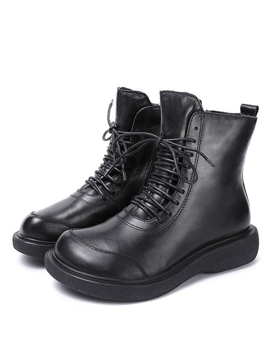 Retro Leather Handmade Lace-up Ankle Boots