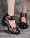 Retro Leather Handmade Printed Chunky Heels Aug New Trends 2020 68.70