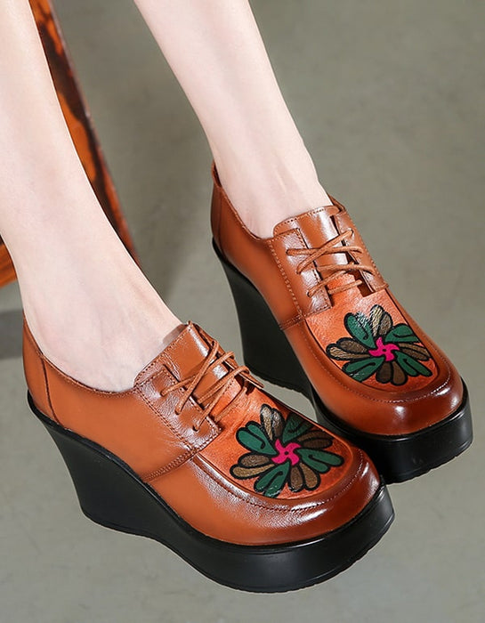 Retro Leather Handmade Vintage Wedge Shoes