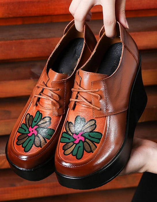 Retro Leather Handmade Vintage Wedge Shoes