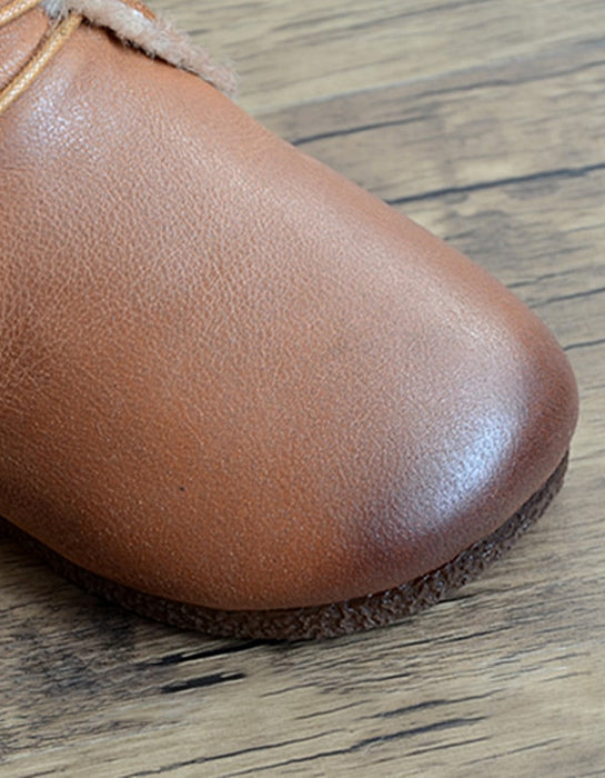 Retro Leather Handmade Women's Short Boots Plush