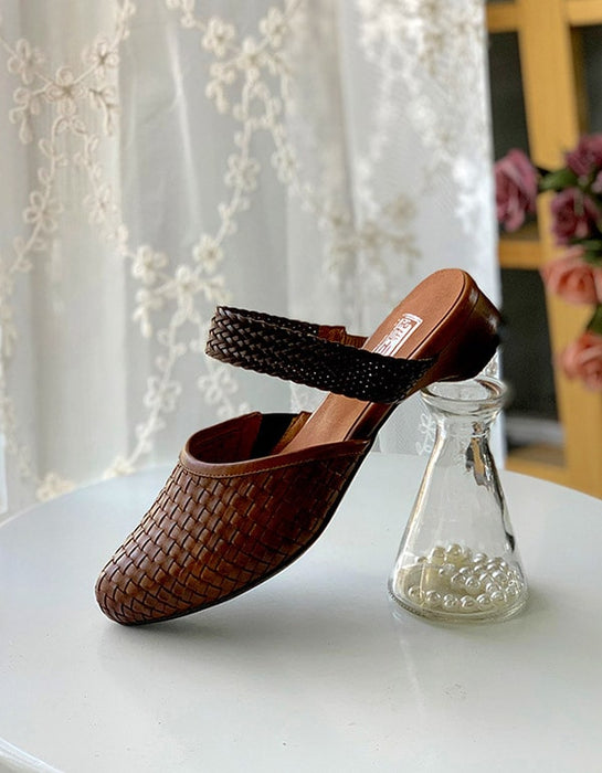 Retro Leather Low-Heeled Slippers