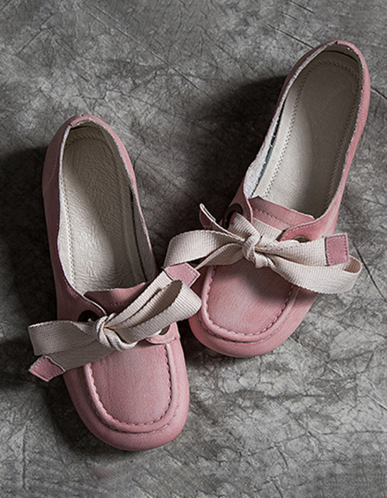 Retro Leather Pink Round Head Flats April Trend 2020 74.00