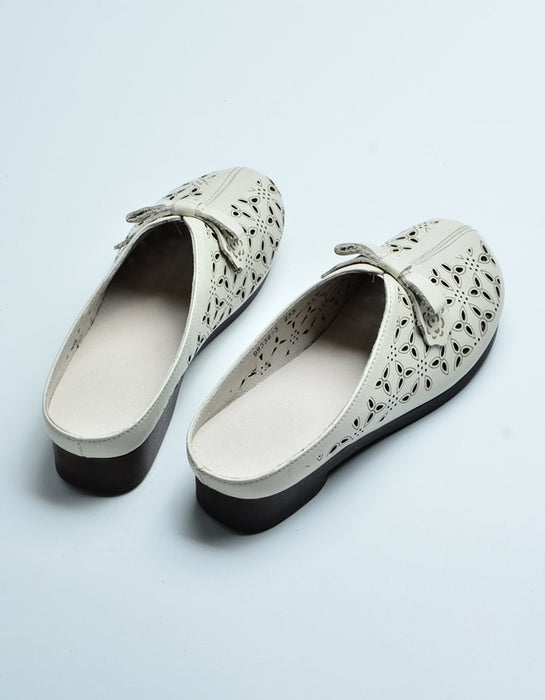 Retro Leather Round Head Summer Slippers