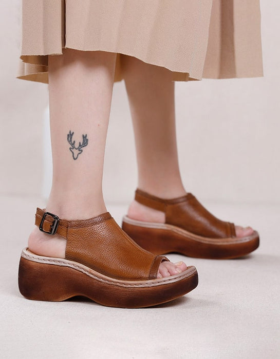 Retro Leather Summer Open Toe Platform Sandals