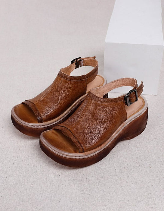 Retro Leather Summer Open Toe Platform Sandals