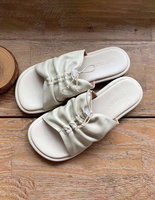 Retro Leather Summer Slippers Beige
