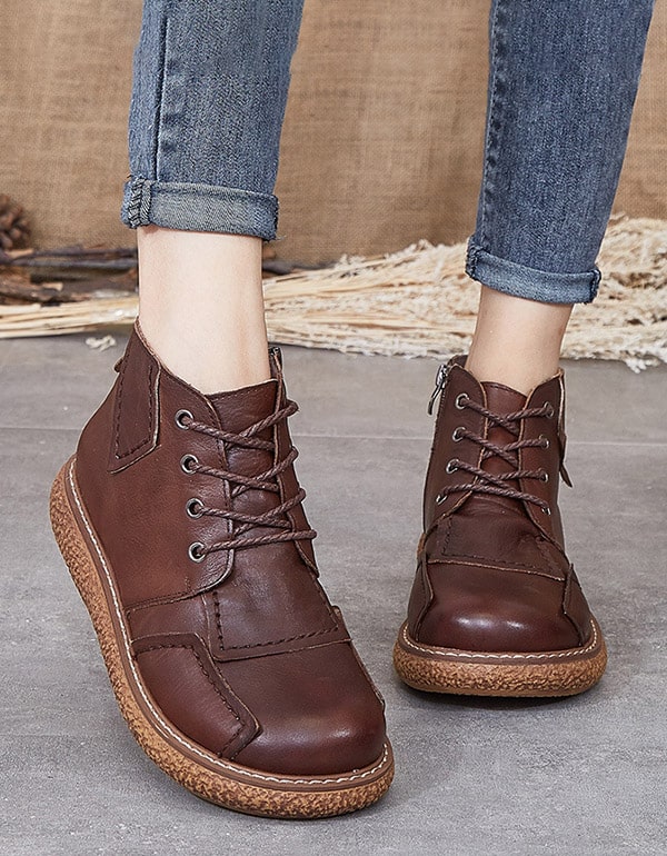 Retro Leather Thick Heel Non-Slip Ankle Boots â Obiono