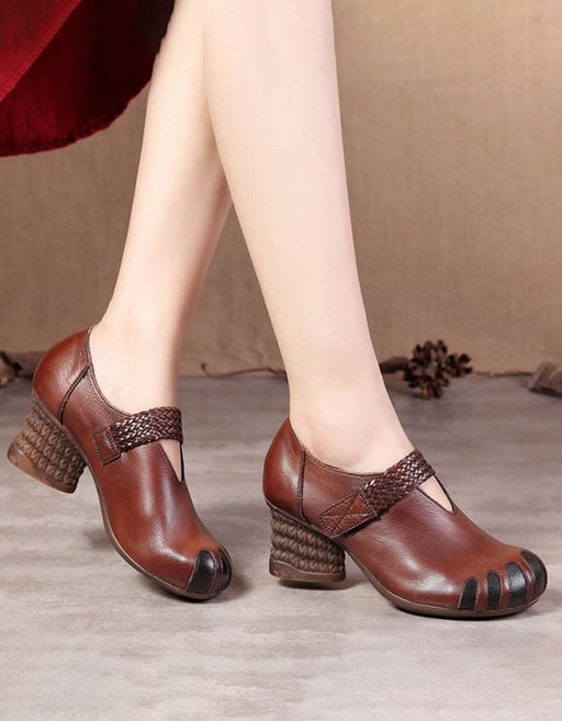 Retro Leather Velcro Round-Headed Chunky Shoes June New 2020 82.22