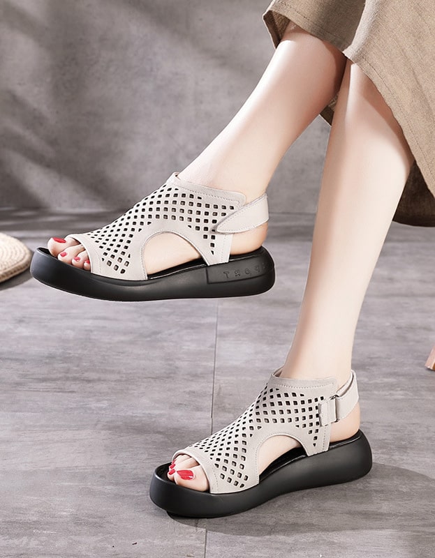 Retro Leather Velcro Summer Sandals — Obiono