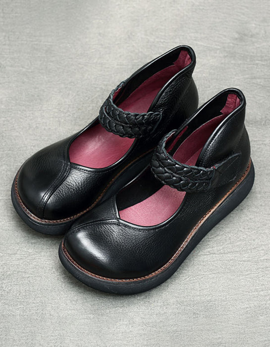 Retro Leather Waterproof Platform Women's Shoes