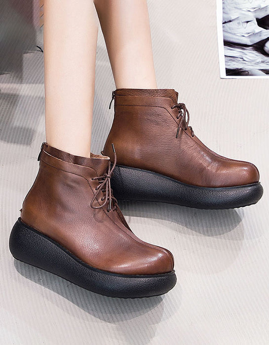 Retro Leather Women wedge Short Boots