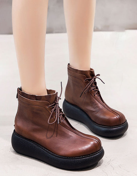 Retro Leather Women wedge Short Boots