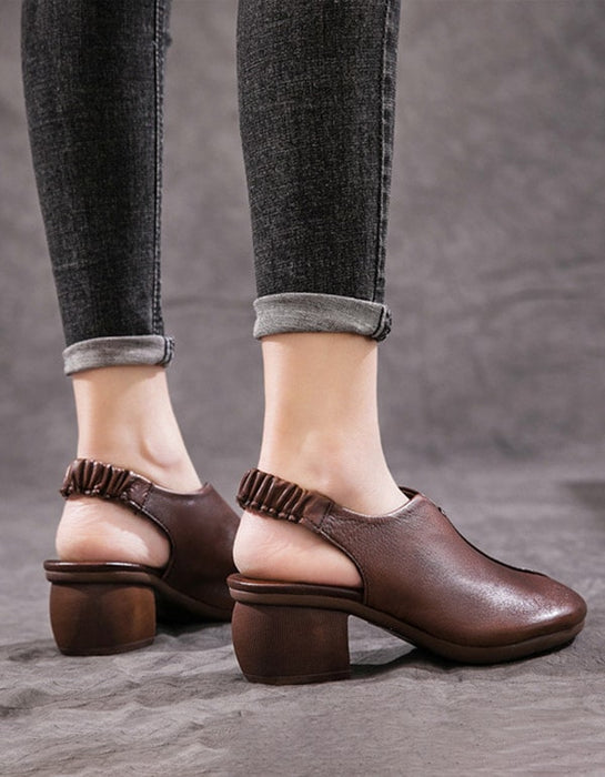 Retro Open Toe Thick-Heeled Leather Chunky Shoes Aug New Trends 2020 80.00