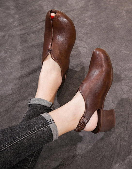 Retro Open Toe Thick-Heeled Leather Chunky Shoes Aug New Trends 2020 80.00