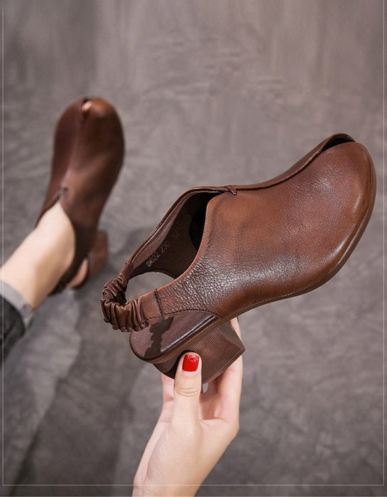 Retro Open Toe Thick-Heeled Leather Chunky Shoes Aug New Trends 2020 80.00