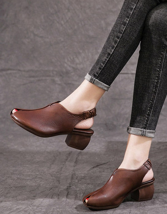 Retro Open Toe Thick-Heeled Leather Chunky Shoes Aug New Trends 2020 80.00