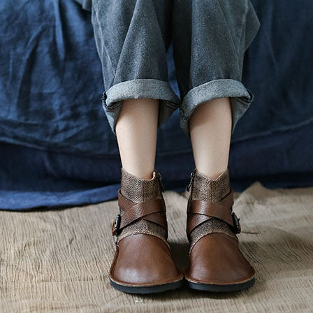 Retro Leather Comfortable Women's Short Boots