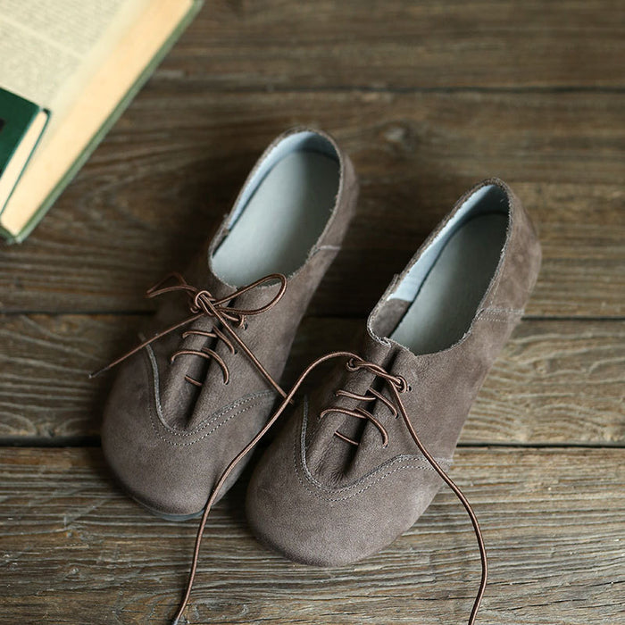 Comfortable Lace Up Retro Leather Flats