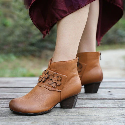Retro Flower Chunky Short Boots | Gift Shoes November New 2019 73.64
