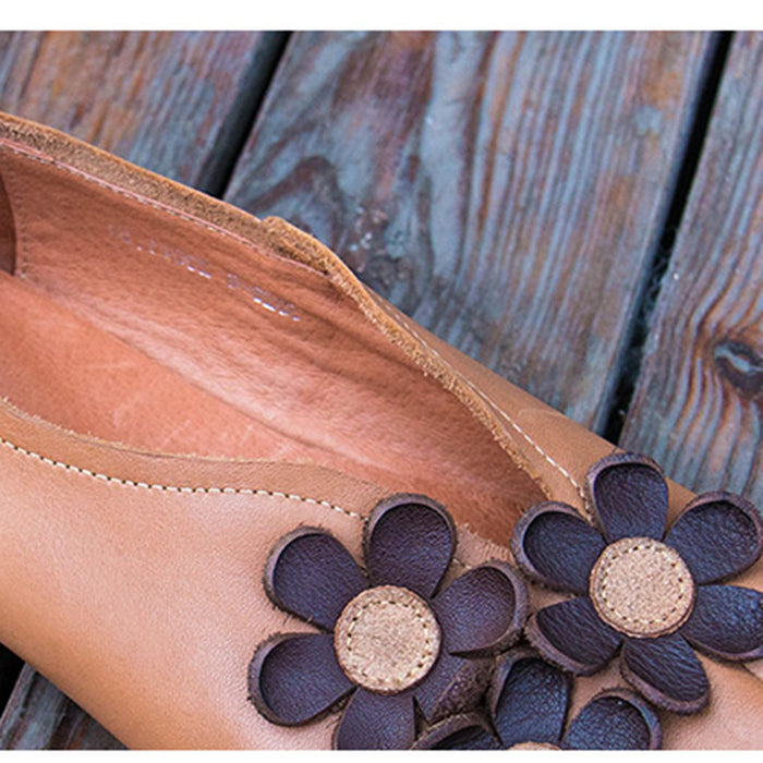 Retro Flowers Feet Split Handmade Flats