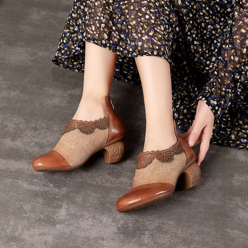 Retro Hand-Carved Stitching Pumps Women's Chunky Shoes March New 2020 75.20