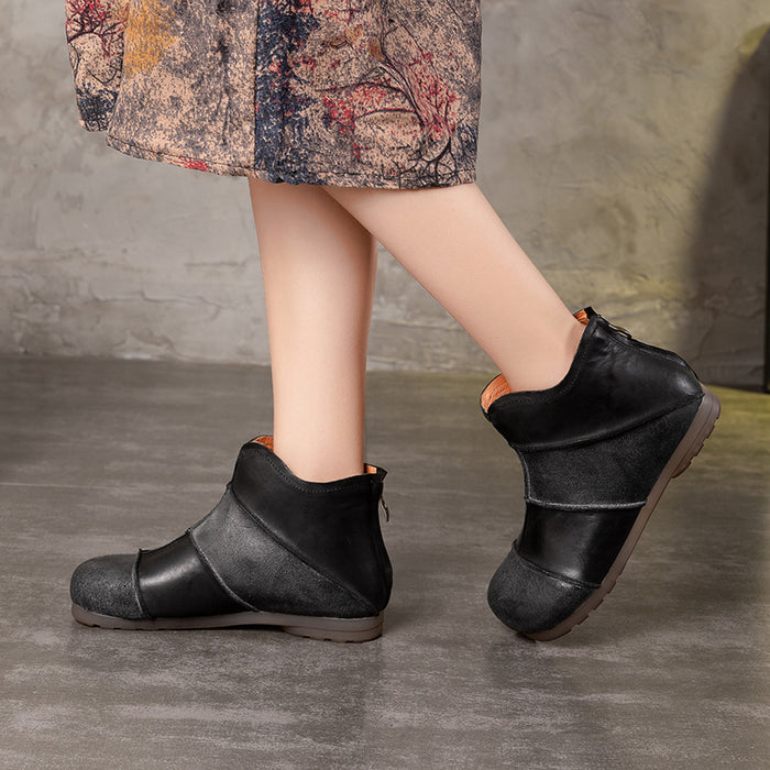 Botas cortas de mujer con costuras de cuero hechas a mano estilo retro