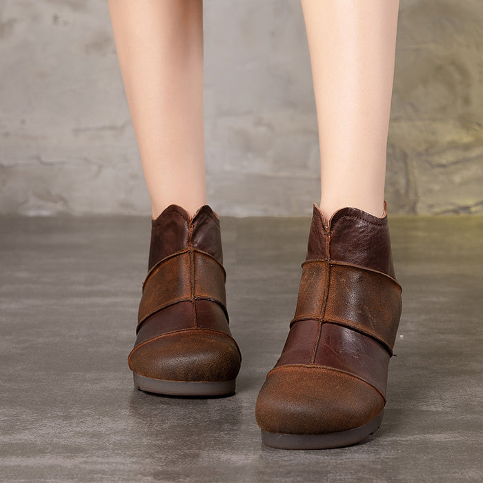 Retro Handmade Leather Stitching Women's Short Boots
