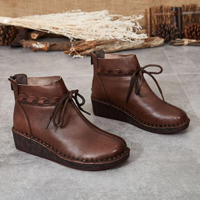 Retro Leather Handmade Women's Short Boots