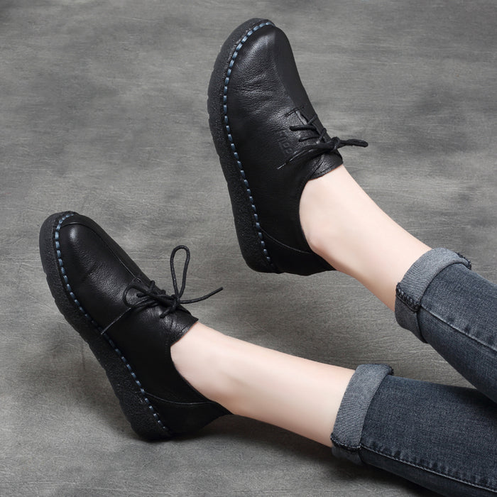 lace up women dress shoes Retro Leather Soft Lace-Up Women's Shoes 35-43 — Obiono