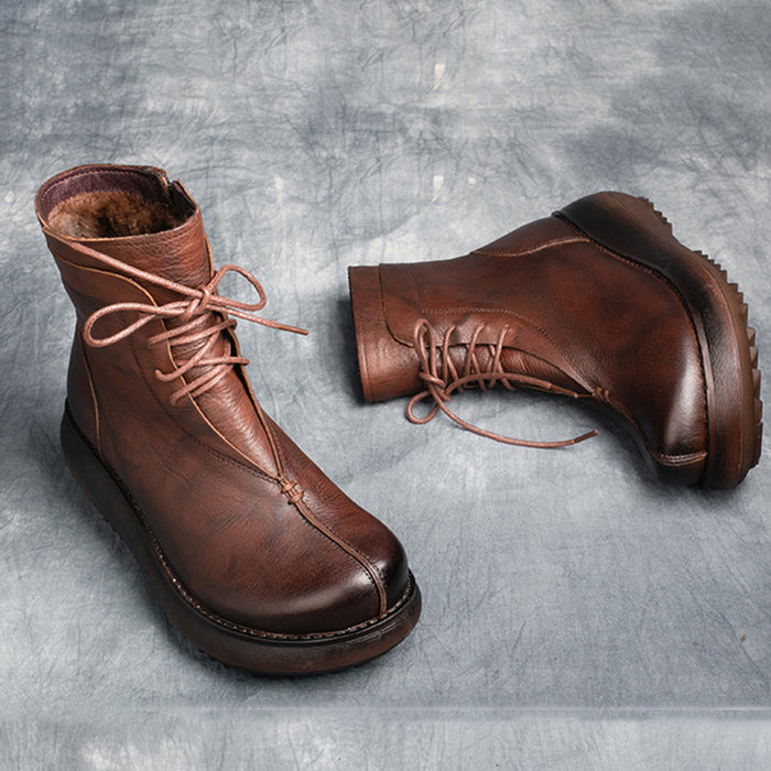 Retro Leather Velvet Platform Boots December New 2019 92.00