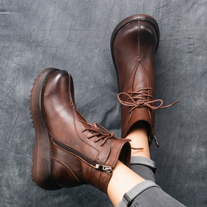 Retro Leather Velvet Platform Boots | Gift Shoes December New 2019 92.00