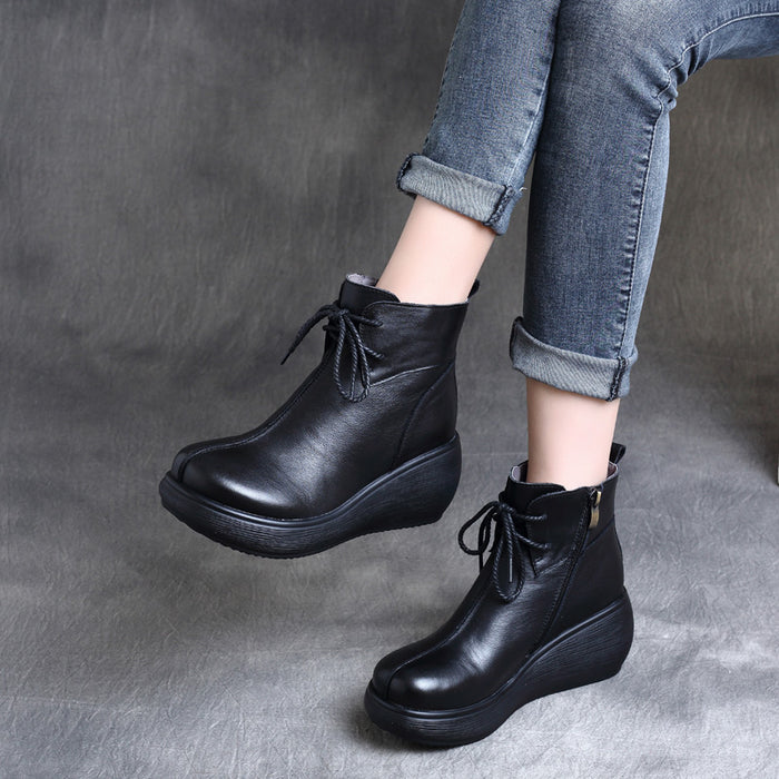 Retro Leather Waterproof Platform Women's Boots