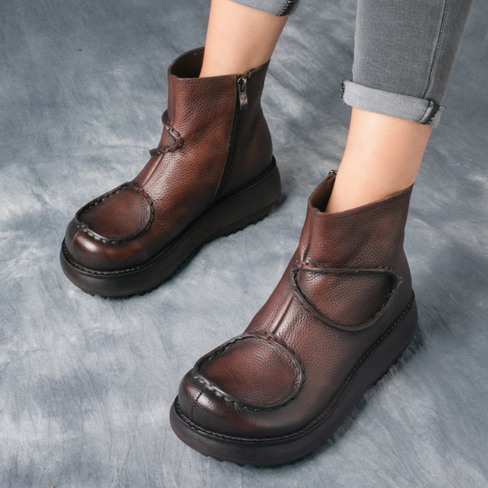 Retro Leather Wedge Short Boots | Gift Shoes