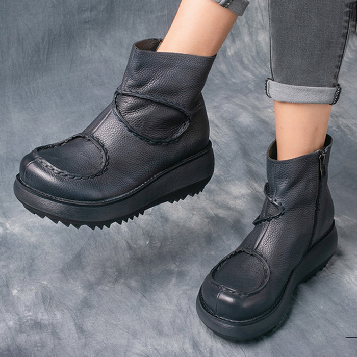Retro Leather Wedge Short Boots | Gift Shoes