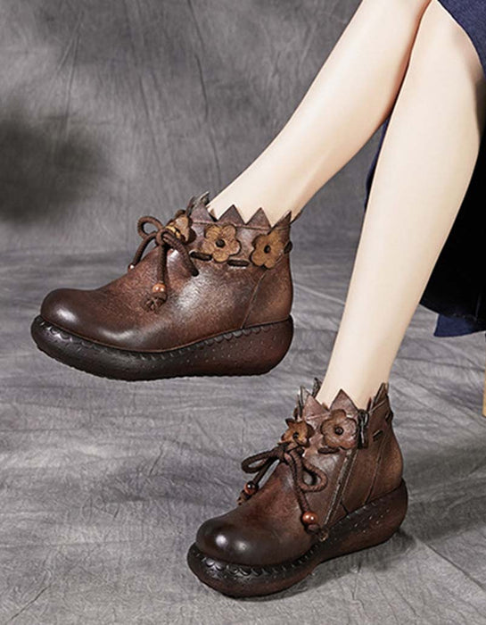 Lace-up Flowers Handmade Retro Boots Women Sep New Trends 2020 99.00