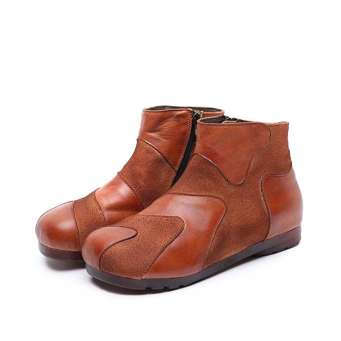 Retro Stitching Leather Short Boots | Gift Shoes