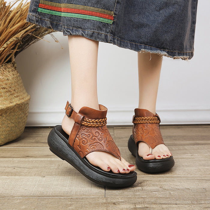 Retro Women Flip-Toe Platform Buckle Sandals | Gift Shoes