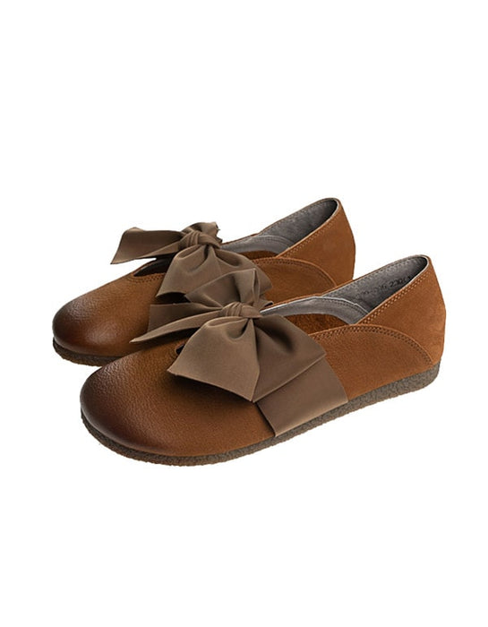 Round Head Bowknot Soft Leather Flat Shoes Feb New Trends 2021 77.80