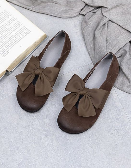Round Head Bowknot Soft Leather Flat Shoes Feb New Trends 2021 77.80