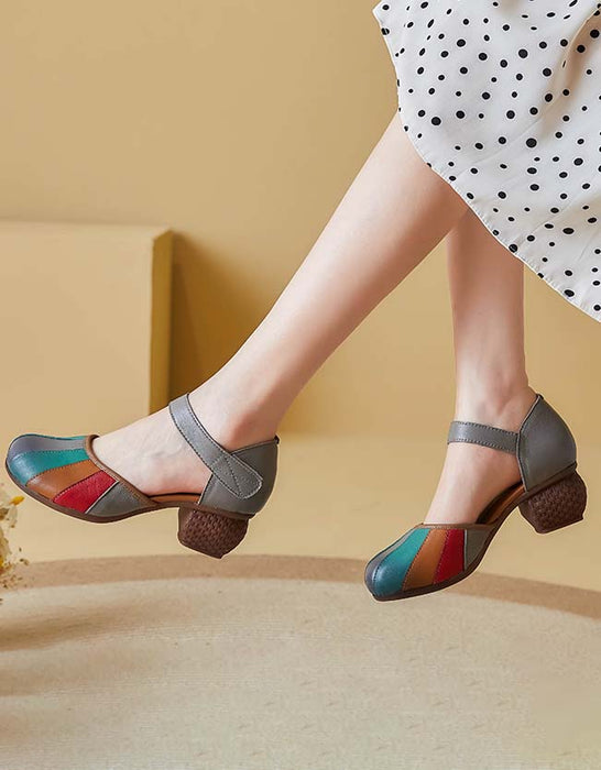 Round Head Colorful Retro Chunky Heels Sandals March Shoes Collection 2022 80.00
