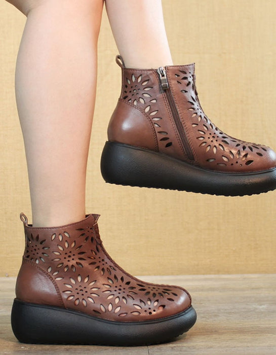 Round Head Retro Leather Summer Boots