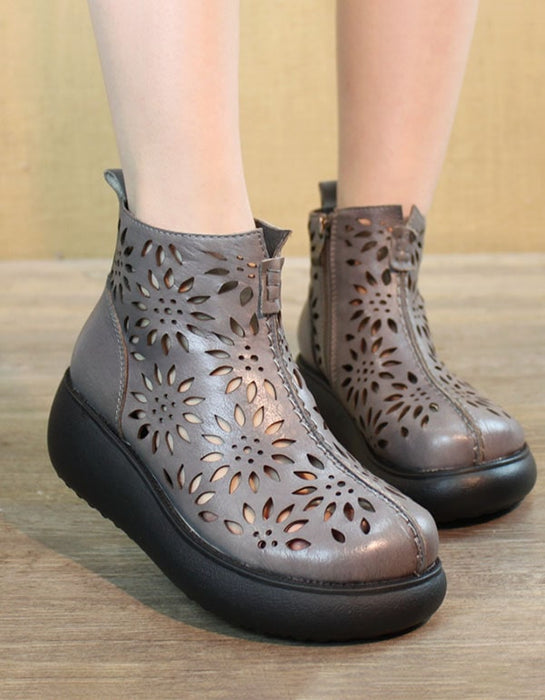 Round Head Retro Leather Summer Boots