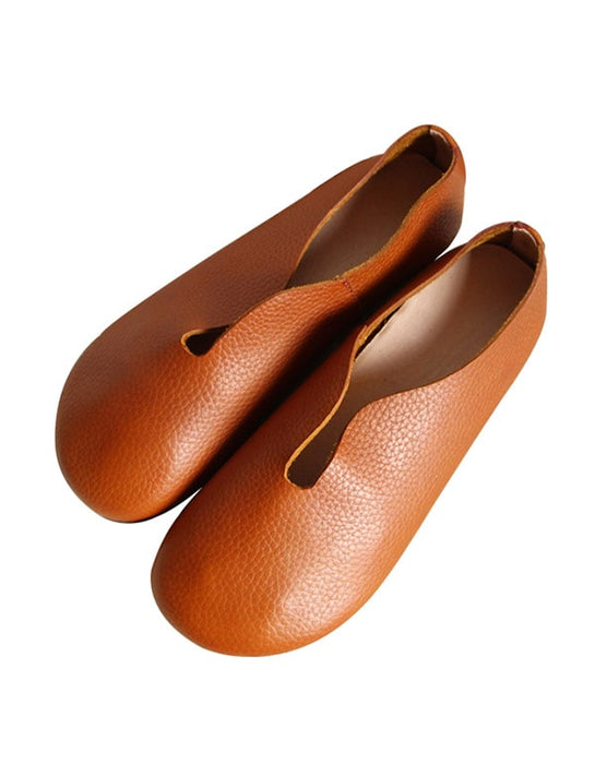 Round Head Soft Leather Retro Flat Shoes