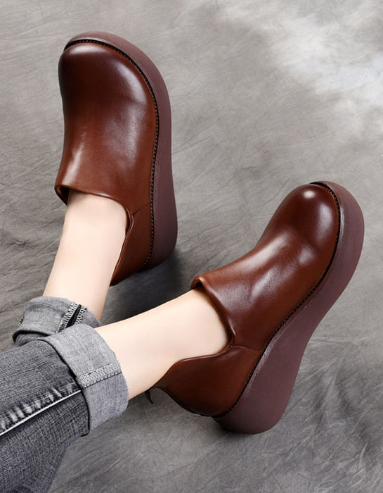 Round Head Waterproof Retro Leather Shoes