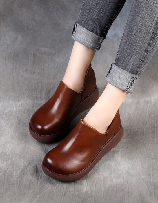 Round Head Waterproof Retro Leather Shoes