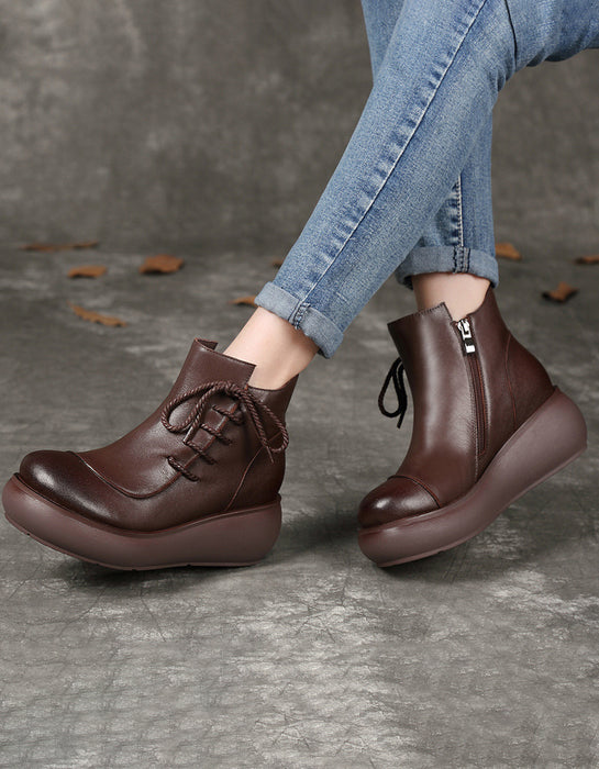 Round Toe Side Lace-up Autumn Wedge Boots Sep Shoes Collection 2022 105.60