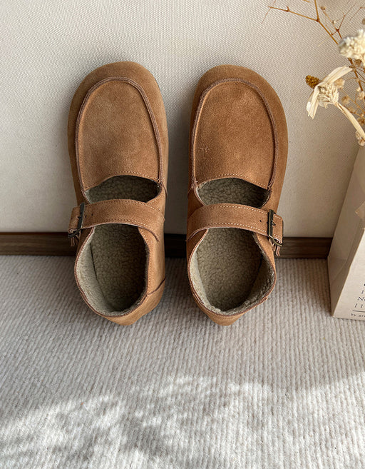 Rounded Head Ankle Buckle Suede Flats for Winter Dec Shoes Collection 2022 90.00