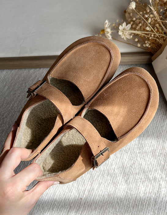 Rounded Head Ankle Buckle Suede Flats for Winter Dec Shoes Collection 2022 90.00