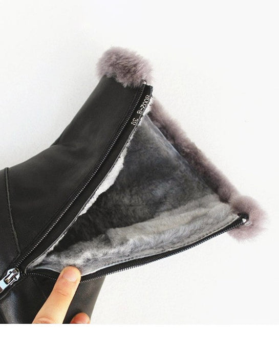 Sheepskin Fur Lace Up Retro Leather Winter Boots